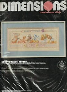 "I LOVE YOU BABY BIRTH RECORD" - Adorable Vintage Cross Stitch Kit by Dimensions - Picture 1 of 2