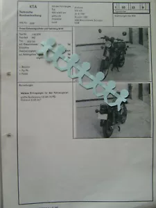 Kraftrad MZ ETZ 125 Motorrad 1987 DDR KFZ-Brief KTA Vorlage f. Zulassung - Bild 1 von 1