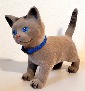 Vintage Battat Flocked Rubber Gray Kitty Cat Blue Eyes Toy Pet Figure 10" - Picture 1 of 7