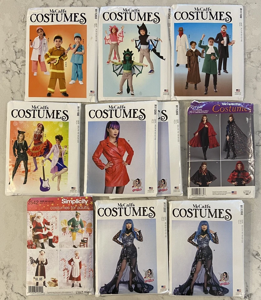 10 - Adult and Kid Costume Patterns Multiple size & styles all different - Image 1 of 1