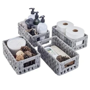4 Small 10" Waterproof Wicker Baskets for Organizing, Small- 4 Pack Gray - Picture 1 of 8