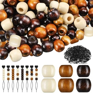 1055 Pieces Wooden Hair Beads Set Including 600 Barrel Wood Beads for Braids ... - Picture 1 of 7