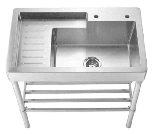 Whitehaus Wh33209-leg-np Pearlhaus Brushed Stainless Steel Single Bowl Utility Sink With Drainboard