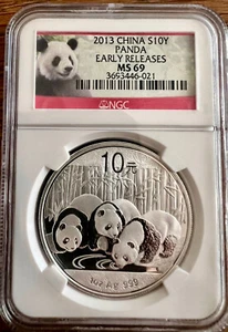 2013 China Panda Silver .999 NGC MS69 Early Releases MS 69 - Picture 1 of 2