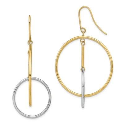 Italian 14k Two Tone Gold Large Polished Double Circle & Bar Dangler Earrings - Image 1 of 3