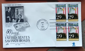 BALD EAGLE SAVINGS BONDS 50TH ANNIVERSARY 1991 ARTCRAFT PCS CACHET FDC TAB BLOCK - Picture 1 of 1