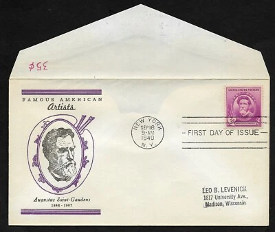 #886 3c Famous Americans - Artists - Augustus Saint-Gaudens - Linprint FDC  - Image 1 of 2