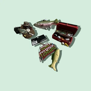 4 Robert Stanley Fish Trout Rainbow Speckled Blown Glass Christmas Ornaments - Picture 1 of 6