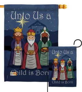 Child Is Born Natividad 3 Reyes Jesús Religión Novl Jardín Casa Patio Bandera - Imagen 1 de 13