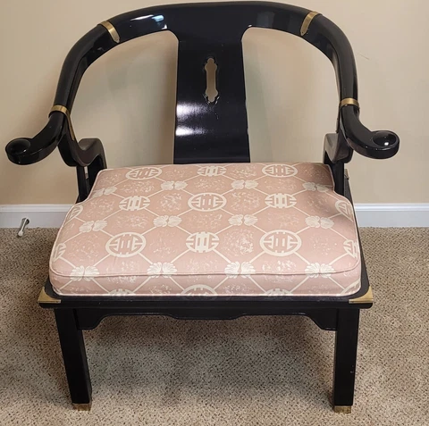 Chinoiserie Ming Black Lacquer  Horseshoe Chair Century Furniture Mont PU SW MI Cover
