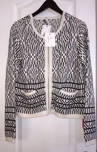 Nwt JOIE Jacolyn Elfenbein Schwarz Reißverschluss Strickjacke Pullover Jacke L - Bild 1 von 8