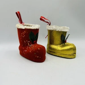 De Colección Oro Y Rojo Papel Maché Brillo Rebaño Papá Noel Bota Navidad Caramelos Contenedor - Imagen 1 de 10