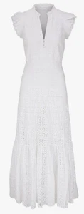 Maxi Vestido Verónica Barba Satori Volantes Blanco Ojales Algodón $689 Talla 8 Nuevo con Etiquetas - Imagen 1 de 10