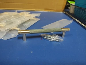 10ea Knurled Pattern Grey & Brushed Nickel Cabinet Pulls  - Picture 1 of 6