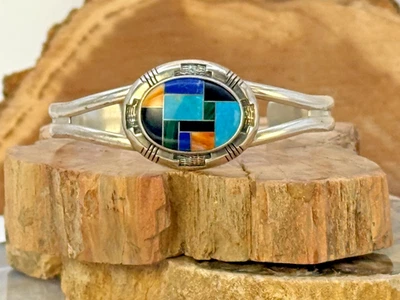 复古 Relics Southwest 多石镶嵌羽毛袖口手链 -- NLB25.18 — 第 1/4 张图片