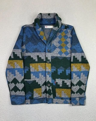 Cárdigan Suéter Para Hombre Medio Verde Chal Cuello Tejido Geométrico 31GLK1822 Foto 1 de 4