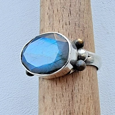 ANILLO YS INDIO VINTAGE PLATA ESTERLINA 925 LABRADORITA DISEÑO ÚNICO TALLA 9.25 Foto 1 de 4