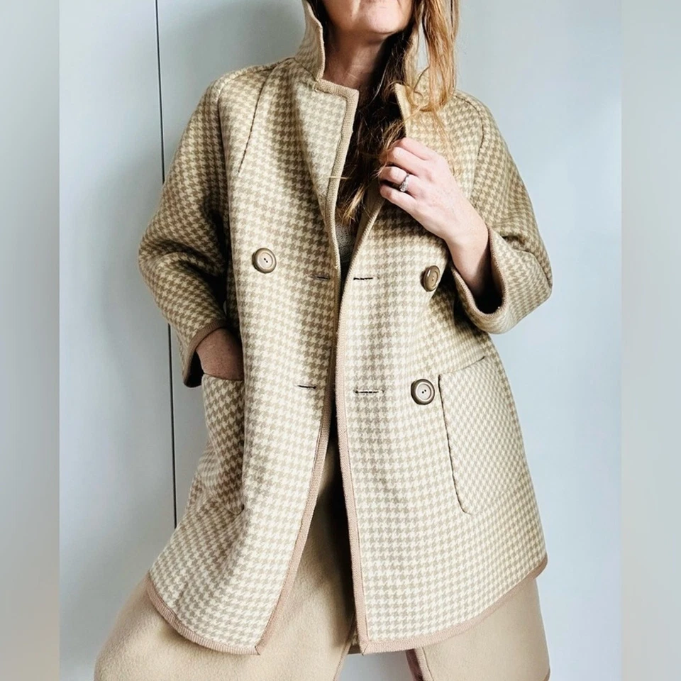 VTG 60s womens Wool Skirt Suit Tan Houndstooth Madmen Style Size Small - Image 1 of 4