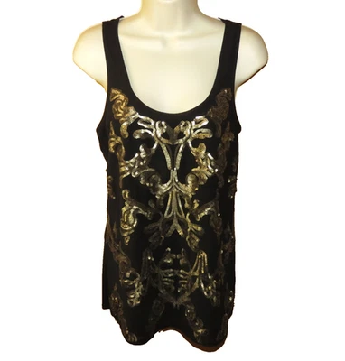 Blusa sin mangas EXPRESS para mujer PEQUEÑA negra forrada con lentejuelas doradas Foto 1 de 4