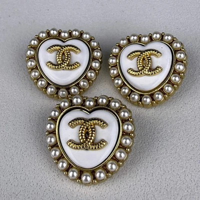 Chanel Heart Buttons White Gold 23mm 12pcs RARE! - Image 1 of 4