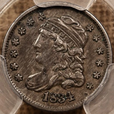 Media moneda de diez centavos busto tapado LM-2 1834, GRADUACIÓN PROFESIONAL XF45, monedas raras DavidKahn originales crujientes Foto 1 de 4