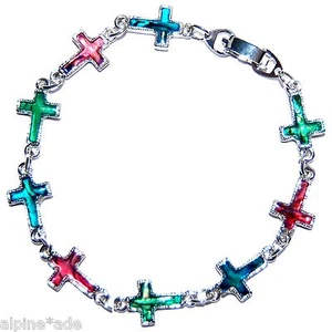 CHRISTIAN FAITH PAUA ABALONE SHELL JEWEL TONE CROSS BRACELET D7 FAST Shipping!!! - Picture 1 of 1