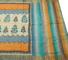Sushila Vintage Cream Saree 100% Pure Woolen Woven Floral Soft Sari Craft Fabric