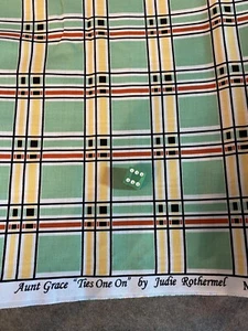 cotton fabric Aunt Grace Ties One On Judie Rothermel Marcus nile green plaid 1/2 - Picture 1 of 2