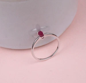 925 Sterling Silver Dainty Red Ruby Engagement Wedding Ring Size 7 Gift for Wife - Picture 1 of 7