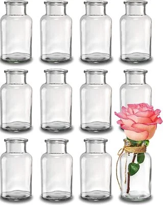 12 Mini Glasvasen 12,5cm Deko Blumen Vase Flasche Hochzeit klein Väschen Set - Bild 1 von 4