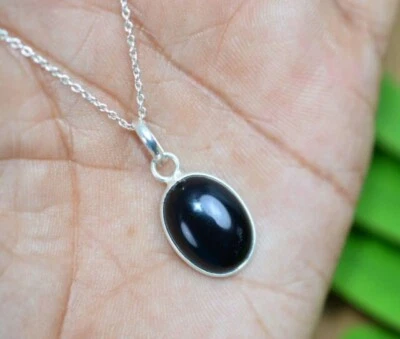 Onice Nera Ovale Gemma 925 Argento Sterling Donna Collana Protezione Gioielli - Immagine 1 di 4