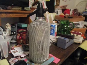 Vintage Wire Chainmail Mesh Glass Soda Siphon Seltzer 14" Bottle - Picture 1 of 4