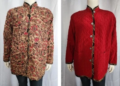 NWT Koos Of Course QVC Silk Revirsible Button Down Jacket Red Brown Floral - 1x - Image 1 of 4
