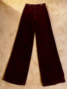 Vintage 1970s | Chemin de Fer | Bow Tie Buckle | Bellbottom Corduroy | Burgundy - Picture 1 of 10