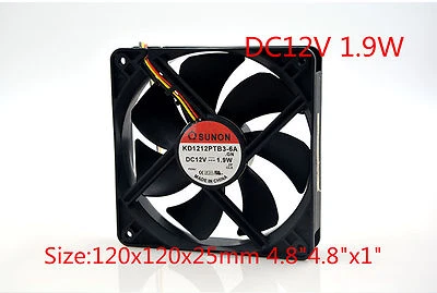 New SUNON Cooling Fan 12CM 12V 1.9W KD1212PTB3-6A 120x120x25mm 4.8"x4.8"x1" - Image 1 of 3