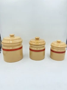 Cumberland Ware Stoneware Canister Set Made In USA Tan, Orange, Brown Set Of 3 - Picture 1 of 9