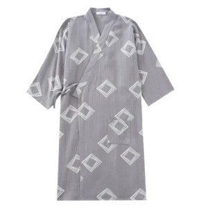 Nuevo Albornoz Comfort Hombre Estilo Kimono en Gris con Patrón Geométrico - Imagen 1 de 6