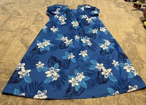 Robe florale bleue tropicale neuve Bishop fabriquée à Hawaï taille XL Muu Mu - Photo 1/6