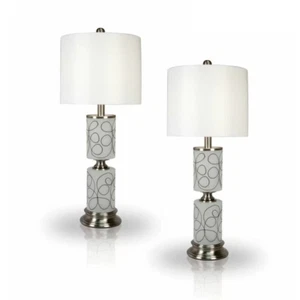 Table lamp brushed nickel, steel w/ drawed glass body, Height 26'' - Picture 1 of 2
