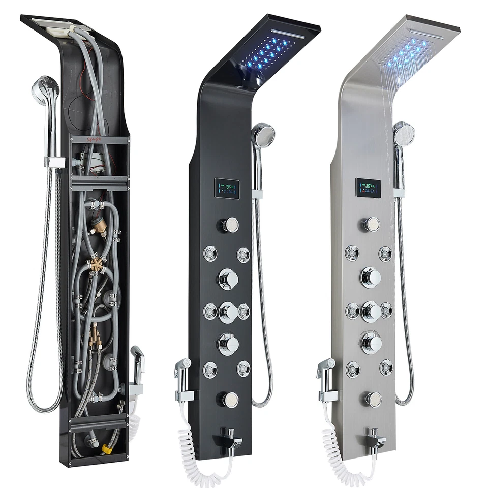 Stainless Steel LED Shower Panel Tower Rain&Waterfall Massage Body Jets System - Image 1 of 1