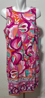London Times Women 14 Shift Sleeveless  Dress Pink Multi Cream New NWT - Image 1 of 4