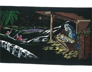 Pintura Terciopelo Negro Vintage Belén Niño Jesús Pesebre Belén 24x42" - Imagen 1 de 8