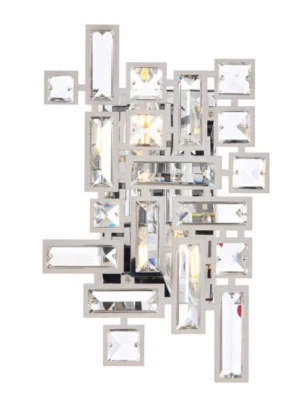 Chrome and Crystal Bathroom Vanity Dining Room Hallway Wall Sconce Light Fixture - Image 1 of 4