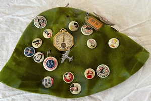 1940s KELLOGG'S 28 Pep Button Pins w Original Felt Beanie Hat + Bonus Toys Vtg - Picture 1 of 15