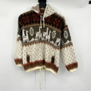 Ruminahui Vintage Jacket Boys 8 Hoodie Fleece Alpaca Zip Up Coat Brown Orange - Picture 1 of 12