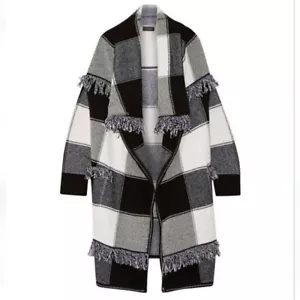 $2,795 Burberry Buffalo Check Fringe Wool Cashmere Knit Jacket M - Picture 1 of 10