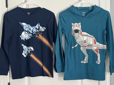 Carter’s Kid Boys Lot of 2 Long Sleeve Graphic Shirts Jets & Dino Size 12 NWT - Image 1 of 4