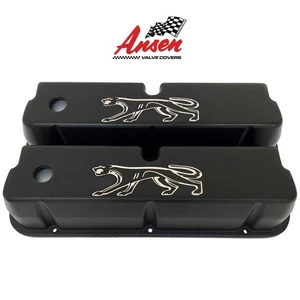 Ford 289, 302, 351W Tall Black Valve Covers - Cougar Logo - Ansen USA - Picture 1 of 5