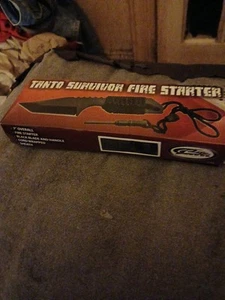 7" SURVIVOR TANTO KNIFE MILITARY GREEN CORD WRAPPED HANDLE FIRE STARTER + SHEATH - Picture 1 of 10