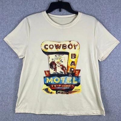 Camisa Vaquera Bar & Motel Gráfica Mujer L Crema Western Retro Estilo Vintage Boho Foto 1 de 4